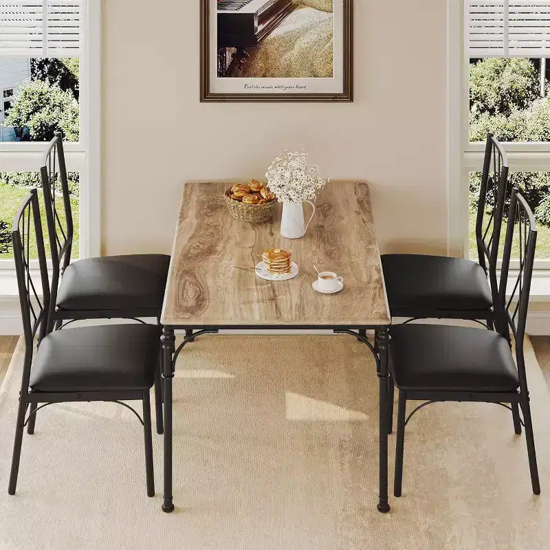 Ensemble table et 4-6 chaises de salle à manger – Table de cuisine avec banc rembourré, compact pour petits espaces, couleur bois clair