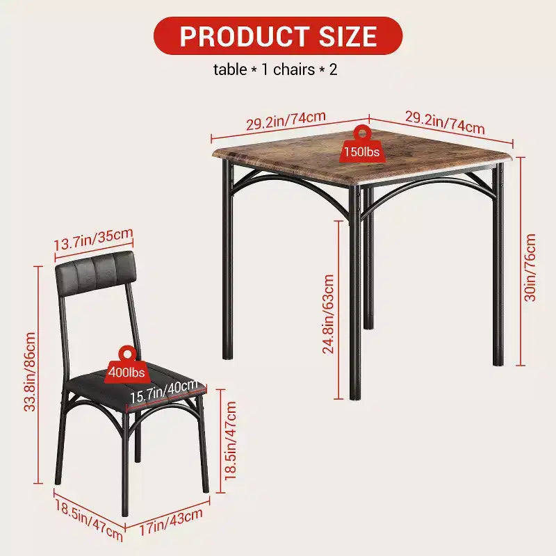 Ensemble Table et Chaises de Salle à Manger pour 2, Table de Cuisine avec Chaises Rembourrées, Ensemble Table à Manger Carrée en Bois pour Petit Espace, Dîner, Appartement