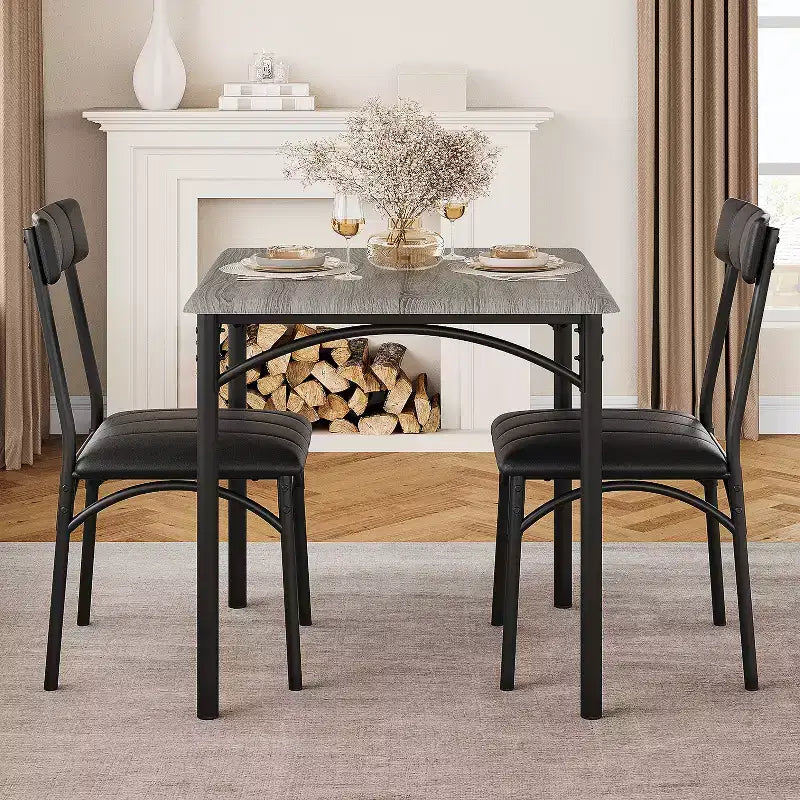Ensemble Table et Chaises de Salle à Manger pour 2, Table de Cuisine avec Chaises Rembourrées, Ensemble Table à Manger Carrée en Bois pour Petit Espace, Dîner, Appartement