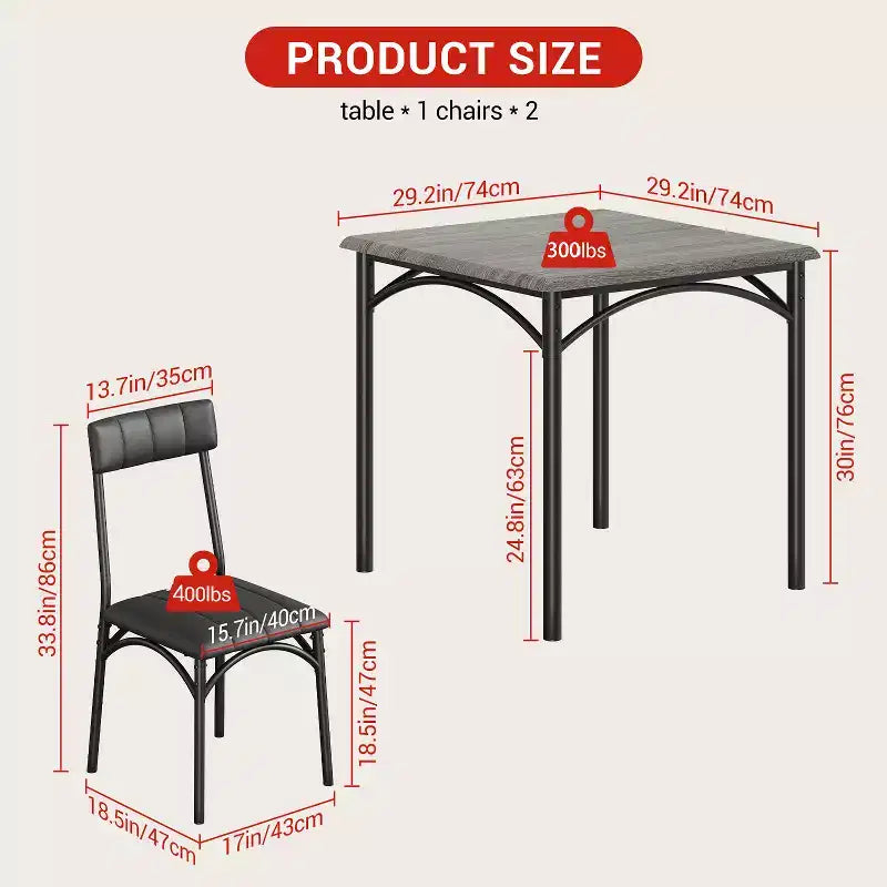 Ensemble Table et Chaises de Salle à Manger pour 2, Table de Cuisine avec Chaises Rembourrées, Ensemble Table à Manger Carrée en Bois pour Petit Espace, Dîner, Appartement