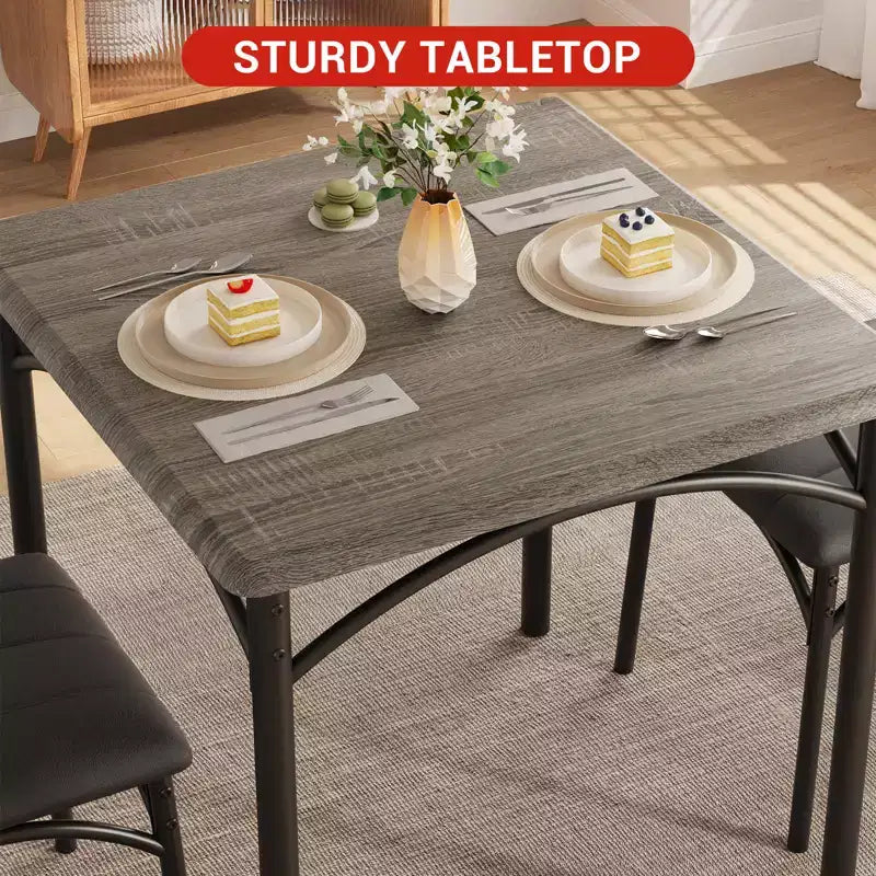 Ensemble Table et Chaises de Salle à Manger pour 2, Table de Cuisine avec Chaises Rembourrées, Ensemble Table à Manger Carrée en Bois pour Petit Espace, Dîner, Appartement