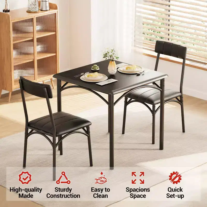 Ensemble Table et Chaises de Salle à Manger pour 2, Table de Cuisine avec Chaises Rembourrées, Ensemble Table à Manger Carrée en Bois pour Petit Espace, Dîner, Appartement