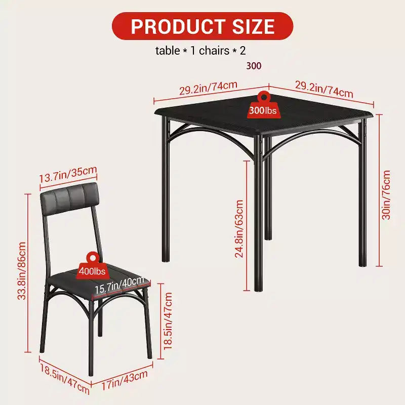 Ensemble Table et Chaises de Salle à Manger pour 2, Table de Cuisine avec Chaises Rembourrées, Ensemble Table à Manger Carrée en Bois pour Petit Espace, Dîner, Appartement