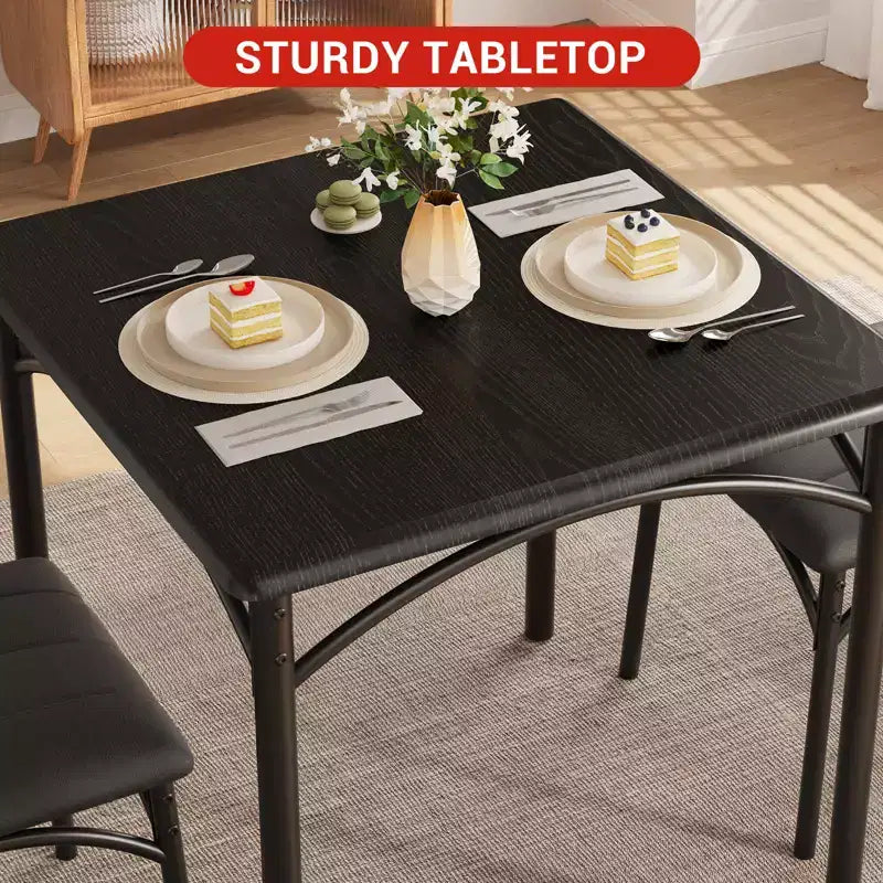 Ensemble Table et Chaises de Salle à Manger pour 2, Table de Cuisine avec Chaises Rembourrées, Ensemble Table à Manger Carrée en Bois pour Petit Espace, Dîner, Appartement