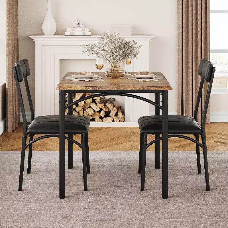 Ensemble Table et Chaises de Salle à Manger pour 2, Table de Cuisine avec Chaises Rembourrées, Ensemble Table à Manger Carrée en Bois pour Petit Espace, Dîner, Appartement