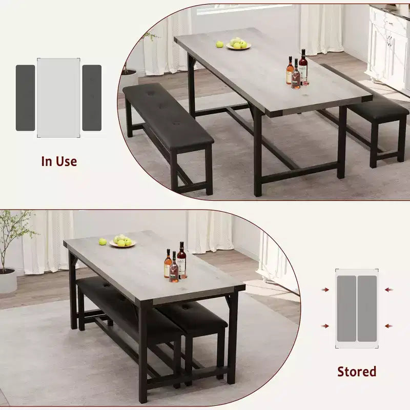 Ensemble de table à manger extensible Garvee pour 4-6 personnes, grande table rectangulaire avec 2 bancs rembourrés, ensemble de table de cuisine extensible pour appartement, petit espace