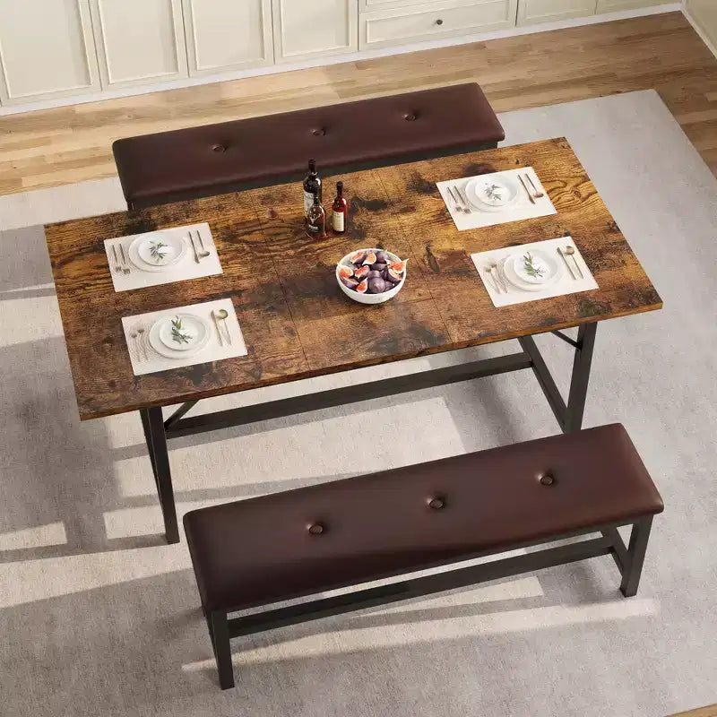 Ensemble de table à manger extensible Garvee pour 4-6 personnes, grande table rectangulaire avec 2 bancs rembourrés, ensemble de table de cuisine extensible pour appartement, petit espace