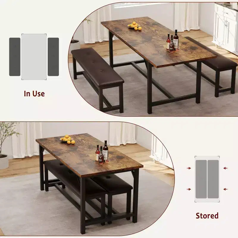 Ensemble de table à manger extensible Garvee pour 4-6 personnes, grande table rectangulaire avec 2 bancs rembourrés, ensemble de table de cuisine extensible pour appartement, petit espace