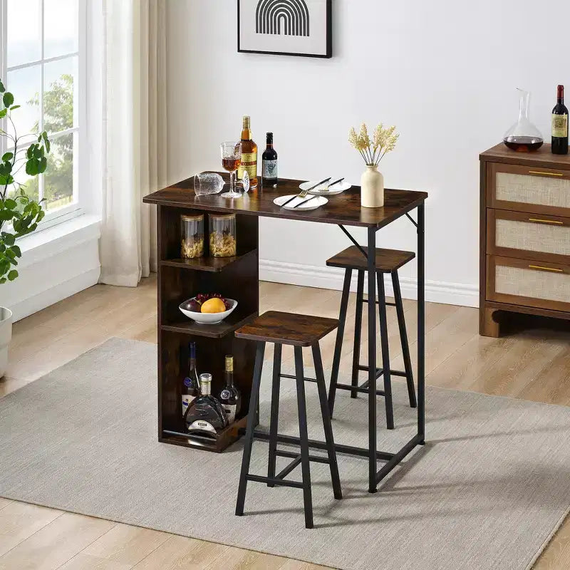 Ensemble de table de bar 3 pièces Fulvari pour 2 personnes, table de salle à manger de cuisine avec 2 tabourets, ensemble table et chaises de bar hauteur comptoir, ensemble table de pub pour la cuisine