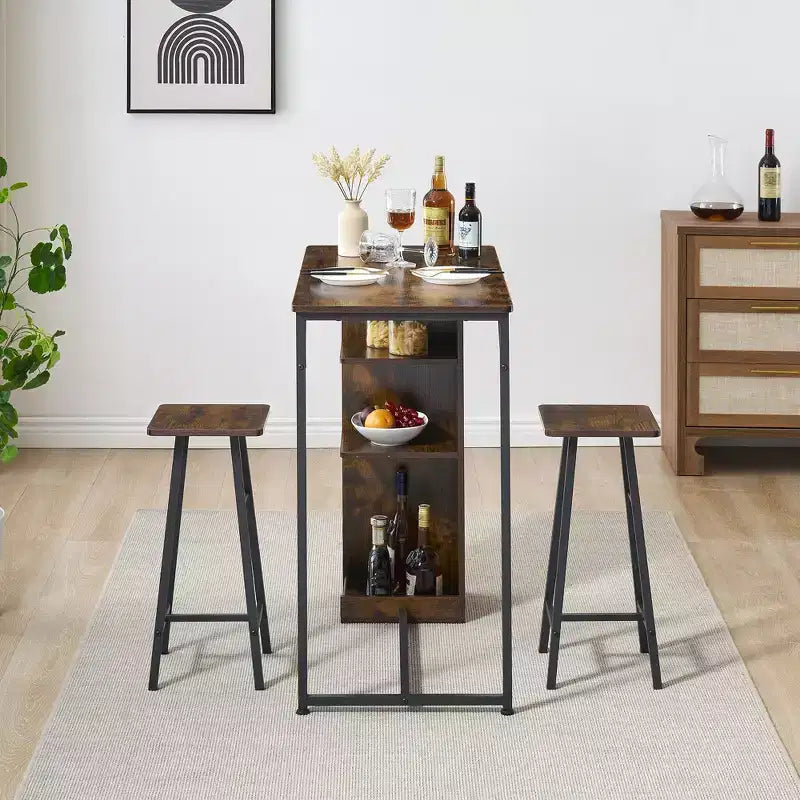 Ensemble de table de bar 3 pièces Fulvari pour 2 personnes, table de salle à manger de cuisine avec 2 tabourets, ensemble table et chaises de bar hauteur comptoir, ensemble table de pub pour la cuisine