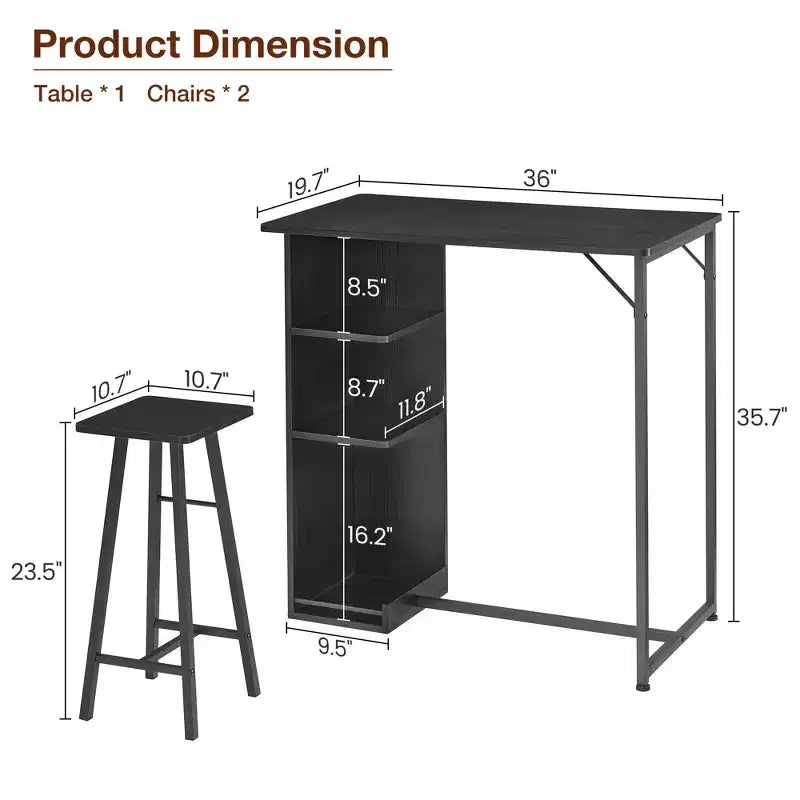 Ensemble de table de bar 3 pièces Fulvari pour 2 personnes, table de salle à manger de cuisine avec 2 tabourets, ensemble table et chaises de bar hauteur comptoir, ensemble table de pub pour la cuisine