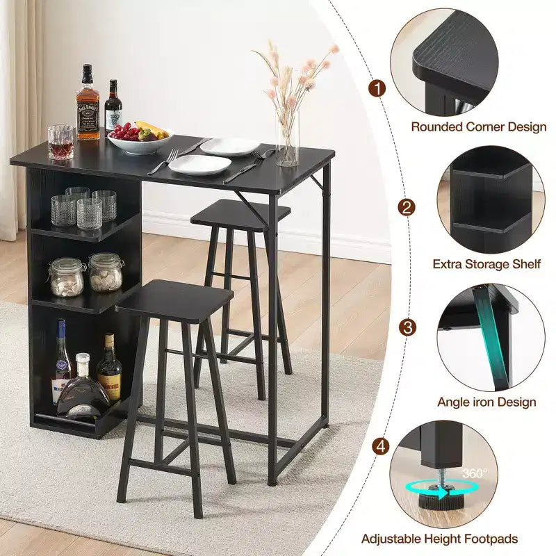 Ensemble de table de bar 3 pièces Fulvari pour 2 personnes, table de salle à manger de cuisine avec 2 tabourets, ensemble table et chaises de bar hauteur comptoir, ensemble table de pub pour la cuisine