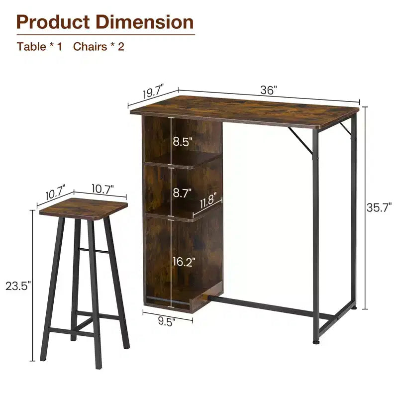 Ensemble de table de bar 3 pièces Fulvari pour 2 personnes, table de salle à manger de cuisine avec 2 tabourets, ensemble table et chaises de bar hauteur comptoir, ensemble table de pub pour la cuisine