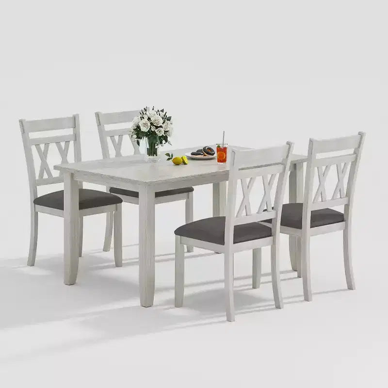 Ensemble de salle à manger style ferme VECELO, table en bois d'hévéa avec 4/6 chaises de salle à manger rembourrées, gris