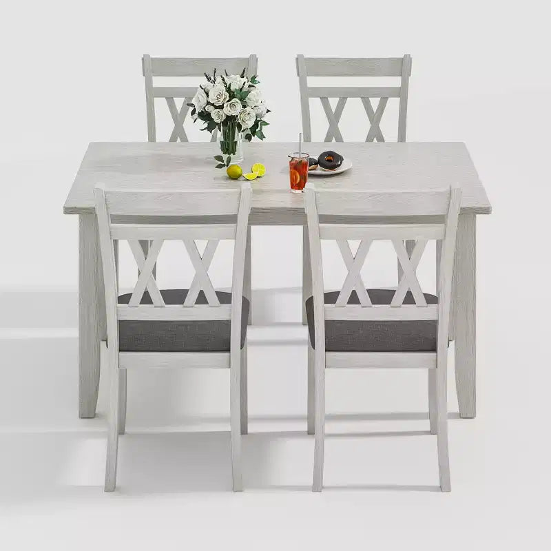 Ensemble de salle à manger style ferme VECELO, table en bois d'hévéa avec 4/6 chaises de salle à manger rembourrées, gris