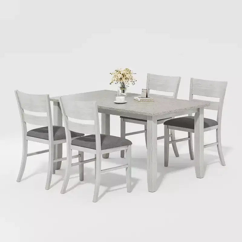 Ensemble de salle à manger style ferme VECELO, table en bois d'hévéa avec 4/6 chaises de salle à manger rembourrées, gris