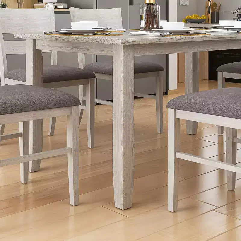 Ensemble de salle à manger style ferme VECELO, table en bois d'hévéa avec 4/6 chaises de salle à manger rembourrées, gris