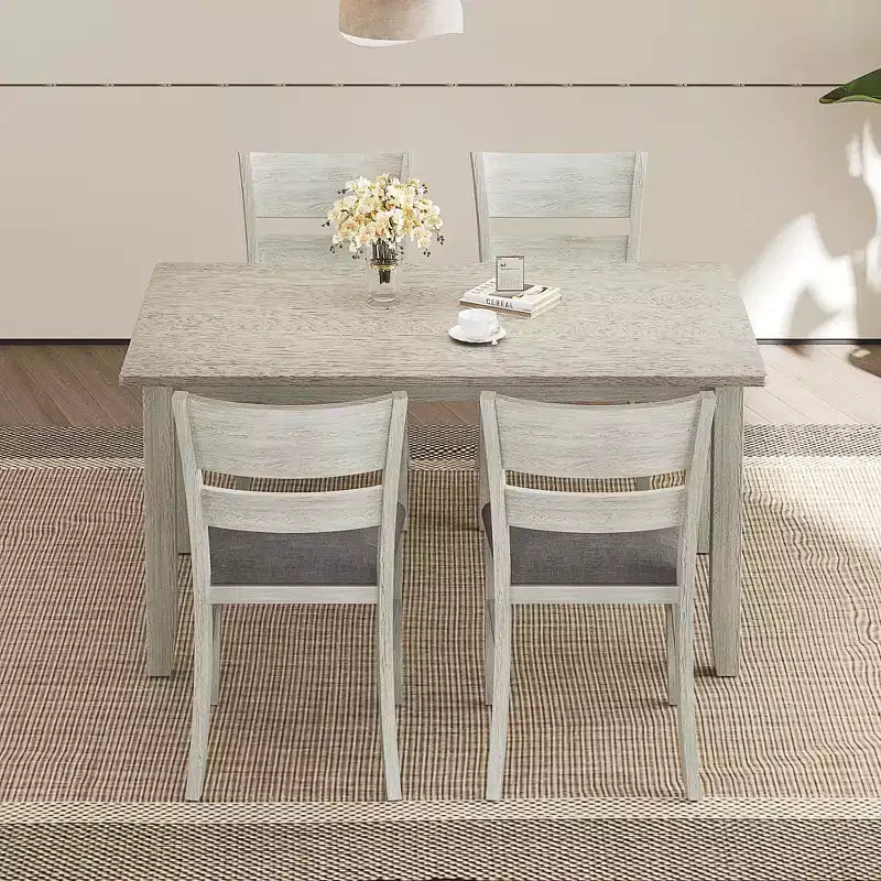 Ensemble de salle à manger style ferme VECELO, table en bois d'hévéa avec 4/6 chaises de salle à manger rembourrées, gris