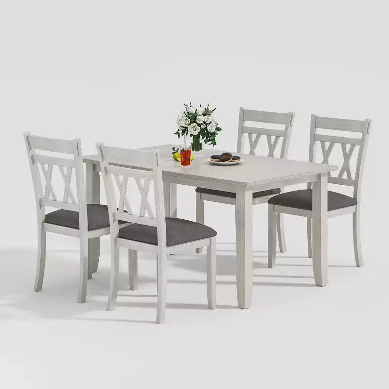 Ensemble de salle à manger style ferme VECELO, table en bois d'hévéa avec 4/6 chaises de salle à manger rembourrées, gris