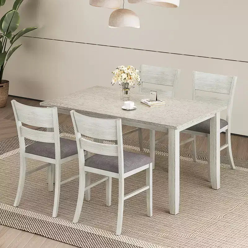 Ensemble de salle à manger style ferme VECELO, table en bois d'hévéa avec 4/6 chaises de salle à manger rembourrées, gris