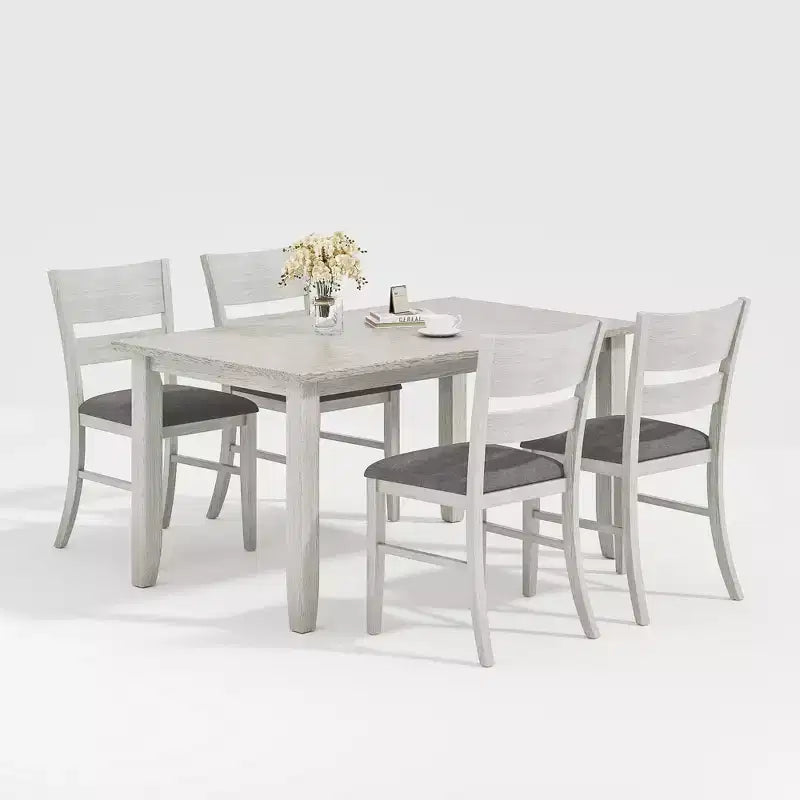 Ensemble de salle à manger style ferme VECELO, table en bois d'hévéa avec 4/6 chaises de salle à manger rembourrées, gris