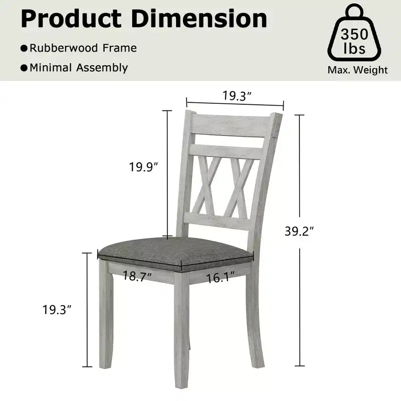 Ensemble de salle à manger style ferme VECELO, table en bois d'hévéa avec 4/6 chaises de salle à manger rembourrées, gris