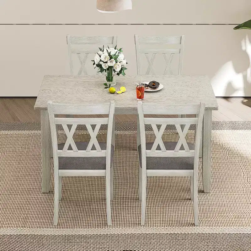 Ensemble de salle à manger style ferme VECELO, table en bois d'hévéa avec 4/6 chaises de salle à manger rembourrées, gris
