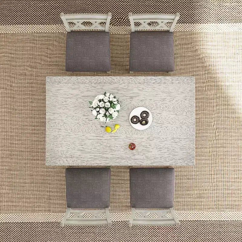 Ensemble de salle à manger style ferme VECELO, table en bois d'hévéa avec 4/6 chaises de salle à manger rembourrées, gris