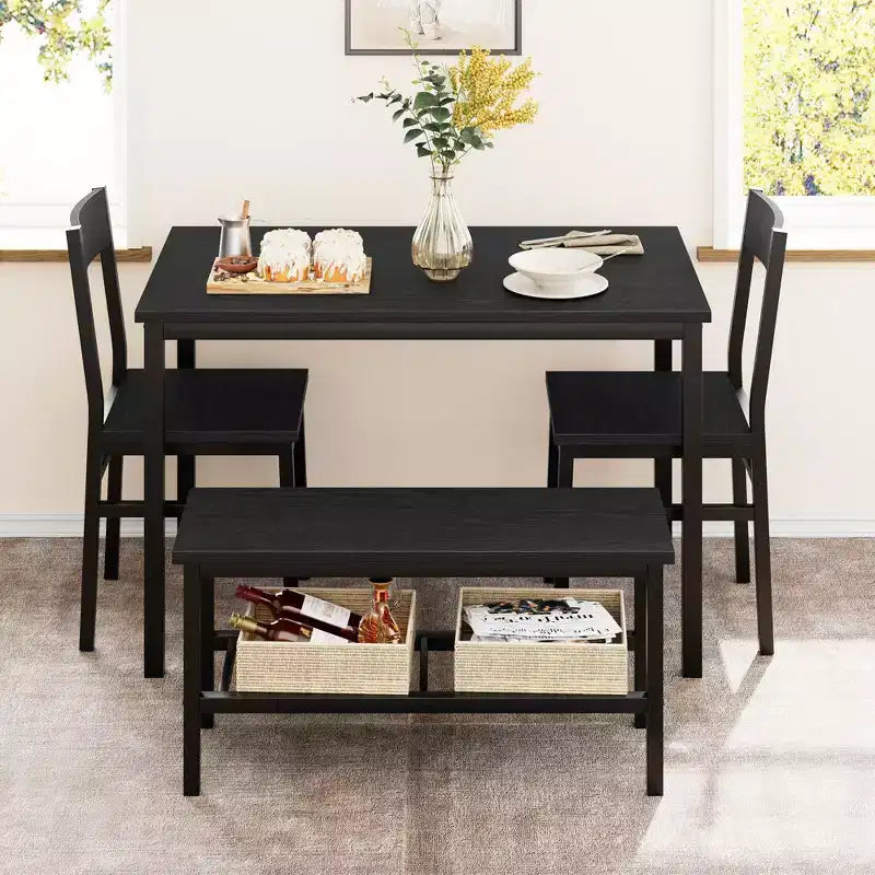 Dining Table Set for 4, with Bench & 2 Chairs