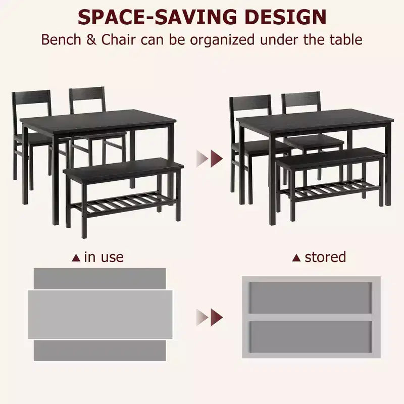 Ensemble table à manger pour 4, avec banc et 2 chaises