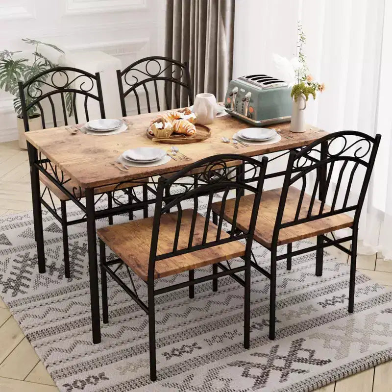 Ensemble table et 4 chaises de salle à manger de style ferme