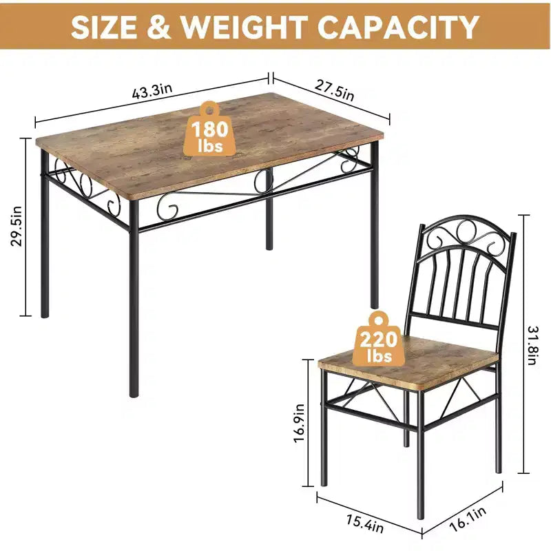 Ensemble table et 4 chaises de salle à manger de style ferme