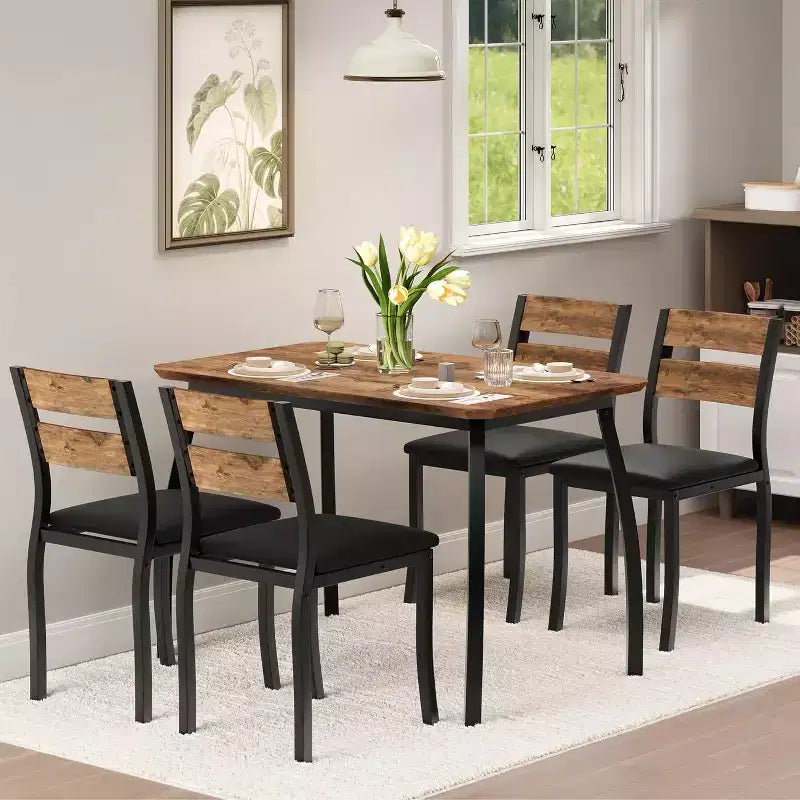 Ensemble table à manger 5 pièces pour 4 personnes, table de cuisine moderne et 4 chaises, cadre métallique peu encombrant, pour petit appartement, salle à manger