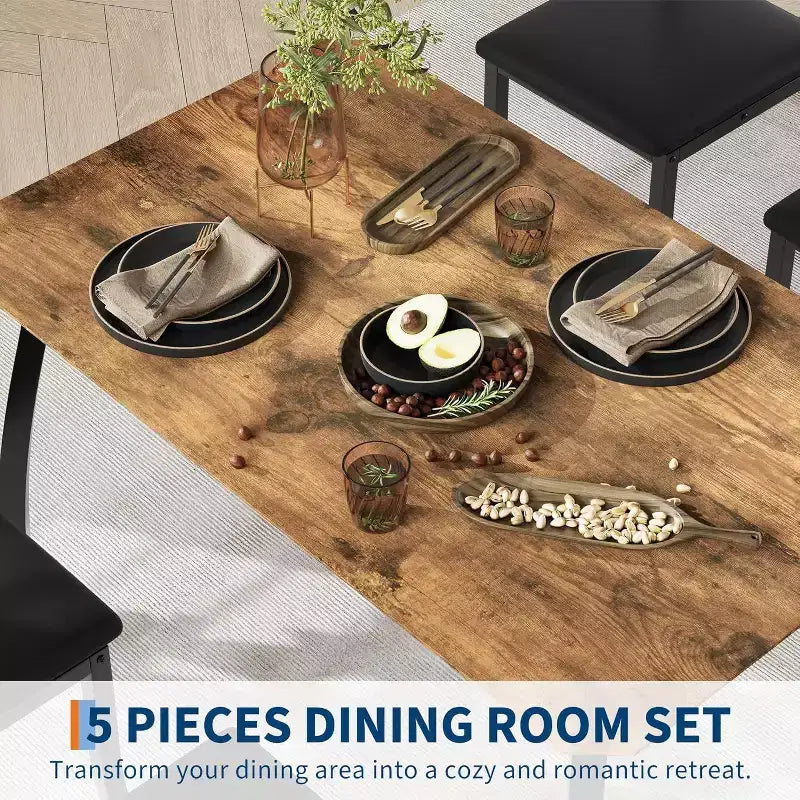 Ensemble table à manger 5 pièces pour 4 personnes, table de cuisine moderne et 4 chaises, cadre métallique peu encombrant, pour petit appartement, salle à manger