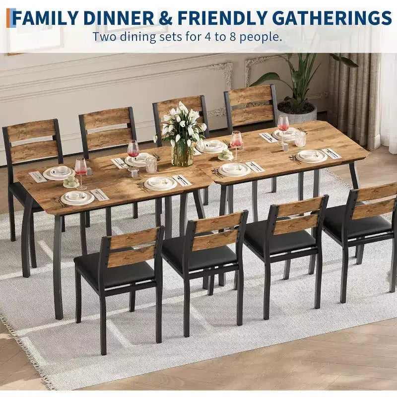 Ensemble table à manger 5 pièces pour 4 personnes, table de cuisine moderne et 4 chaises, cadre métallique peu encombrant, pour petit appartement, salle à manger