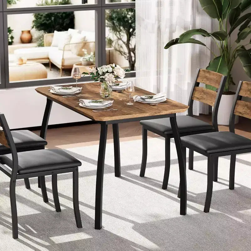 Ensemble table à manger 5 pièces pour 4 personnes, table de cuisine moderne et 4 chaises, cadre métallique peu encombrant, pour petit appartement, salle à manger