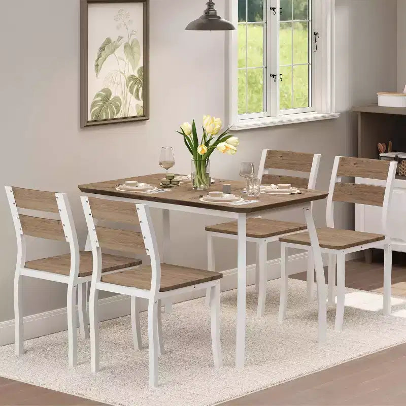 Ensemble table à manger 5 pièces pour 4 personnes, table de cuisine moderne et 4 chaises, cadre métallique peu encombrant, pour petit appartement, salle à manger