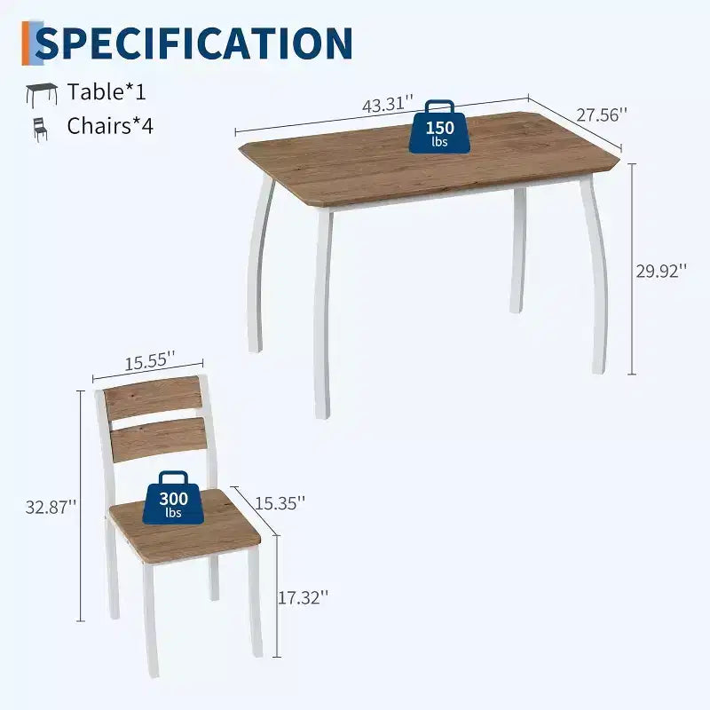 Ensemble table à manger 5 pièces pour 4 personnes, table de cuisine moderne et 4 chaises, cadre métallique peu encombrant, pour petit appartement, salle à manger
