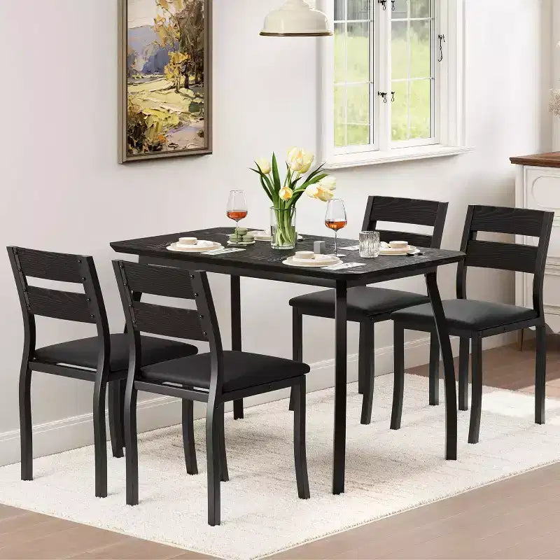 Ensemble table à manger 5 pièces pour 4 personnes, table de cuisine moderne et 4 chaises, cadre métallique peu encombrant, pour petit appartement, salle à manger