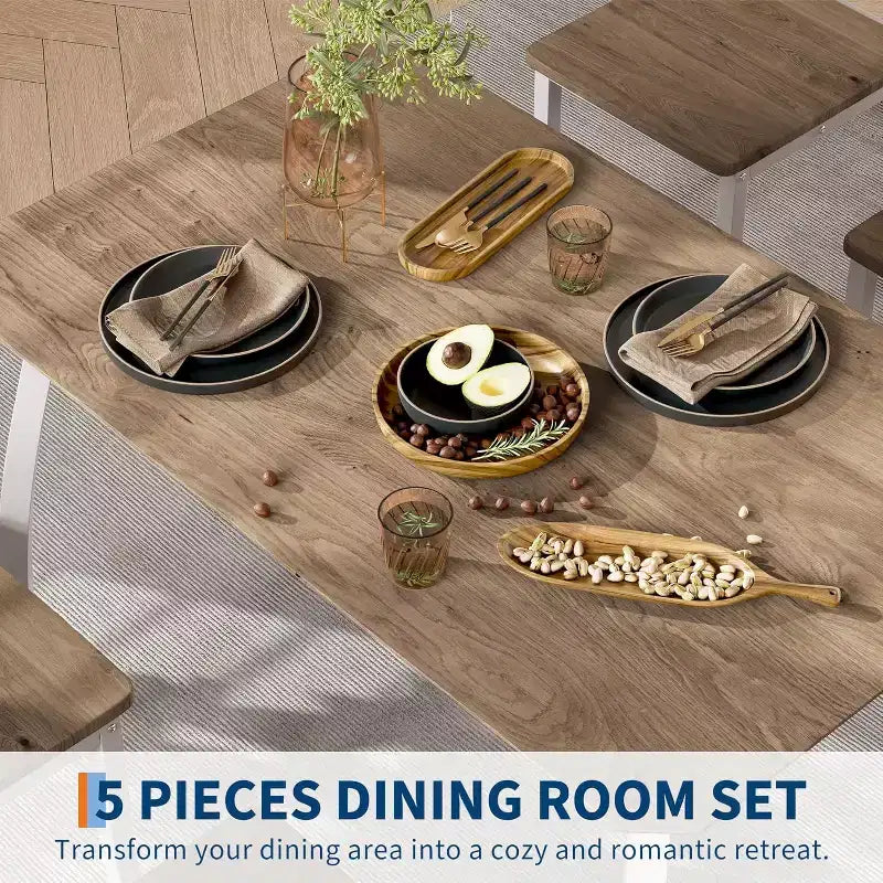 Ensemble table à manger 5 pièces pour 4 personnes, table de cuisine moderne et 4 chaises, cadre métallique peu encombrant, pour petit appartement, salle à manger