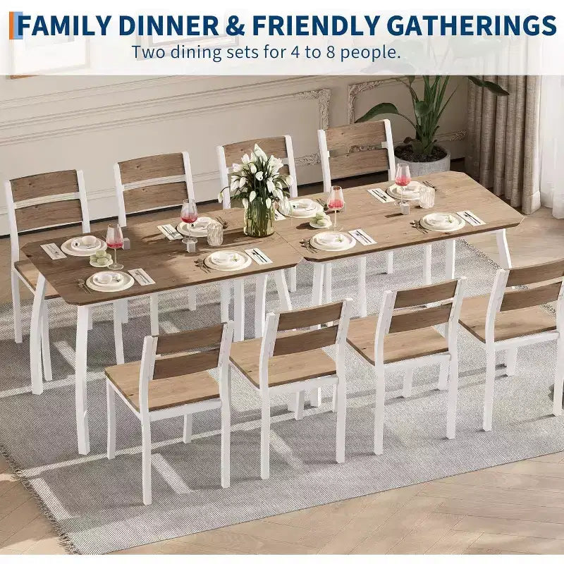 Ensemble table à manger 5 pièces pour 4 personnes, table de cuisine moderne et 4 chaises, cadre métallique peu encombrant, pour petit appartement, salle à manger