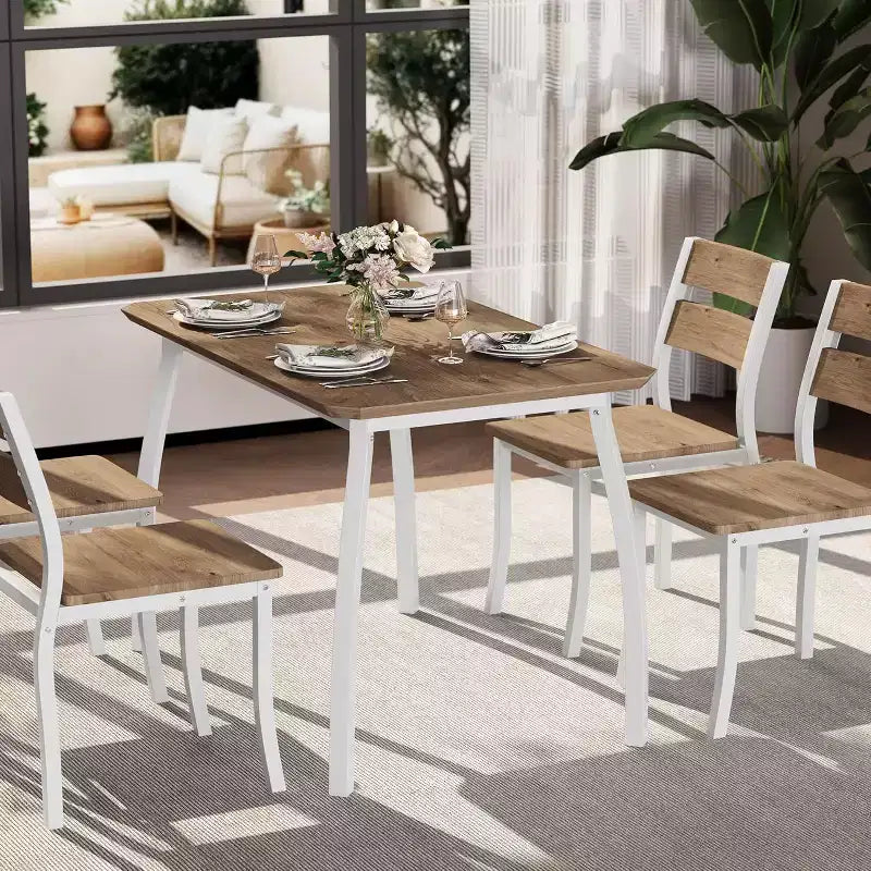 Ensemble table à manger 5 pièces pour 4 personnes, table de cuisine moderne et 4 chaises, cadre métallique peu encombrant, pour petit appartement, salle à manger