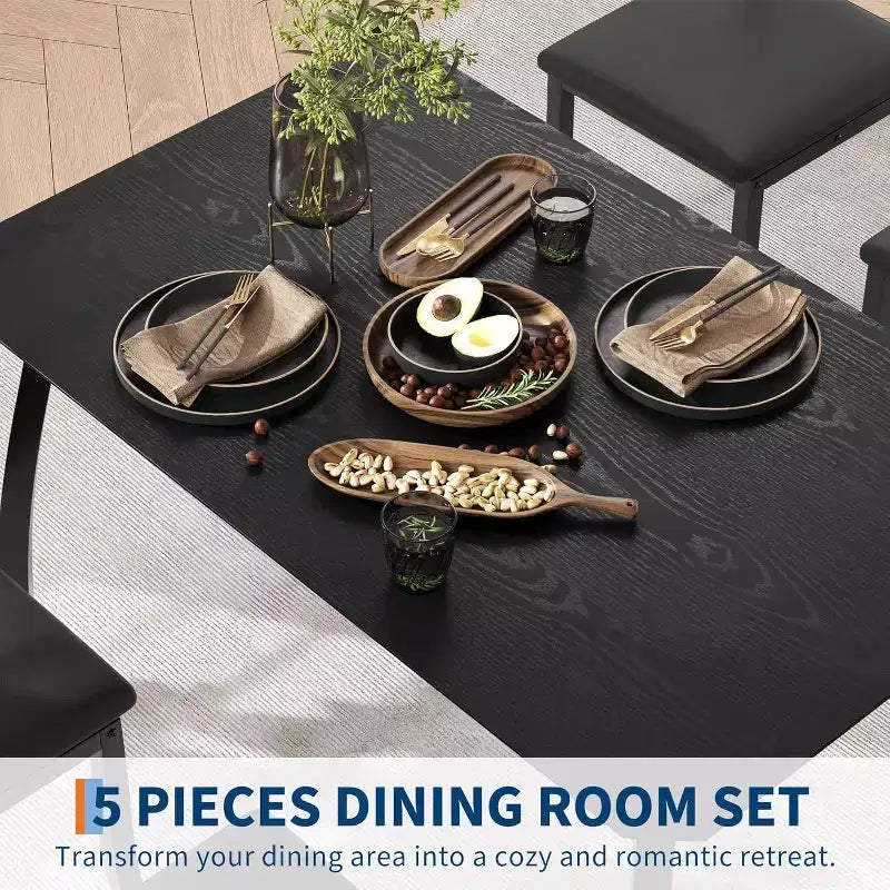 Ensemble table à manger 5 pièces pour 4 personnes, table de cuisine moderne et 4 chaises, cadre métallique peu encombrant, pour petit appartement, salle à manger