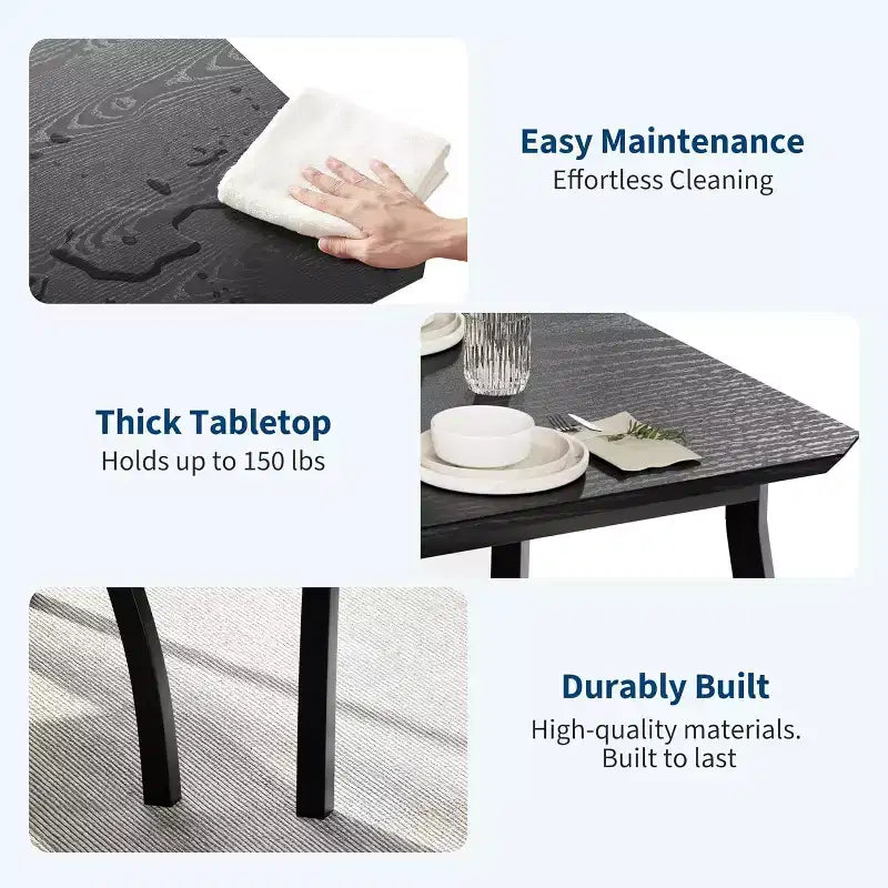 Ensemble table à manger 5 pièces pour 4 personnes, table de cuisine moderne et 4 chaises, cadre métallique peu encombrant, pour petit appartement, salle à manger