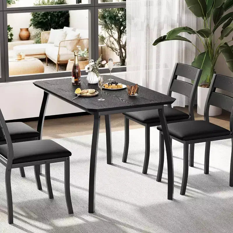 Ensemble table à manger 5 pièces pour 4 personnes, table de cuisine moderne et 4 chaises, cadre métallique peu encombrant, pour petit appartement, salle à manger