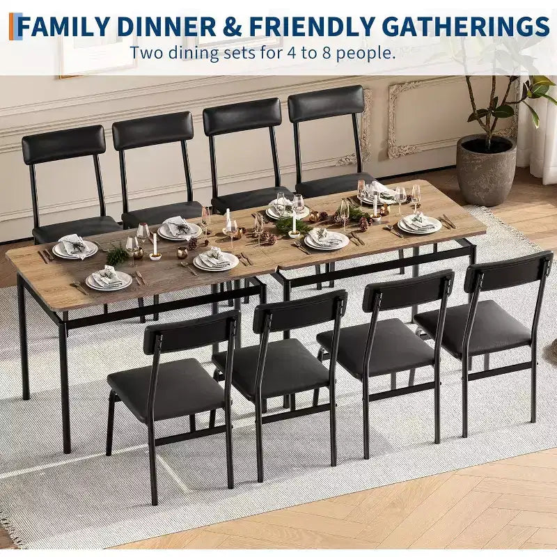 Ensemble de table à manger 5 pièces, table de cuisine en bois marron avec 4 chaises rembourrées en PU, dinette à cadre métallique peu encombrant, pour salle à manger