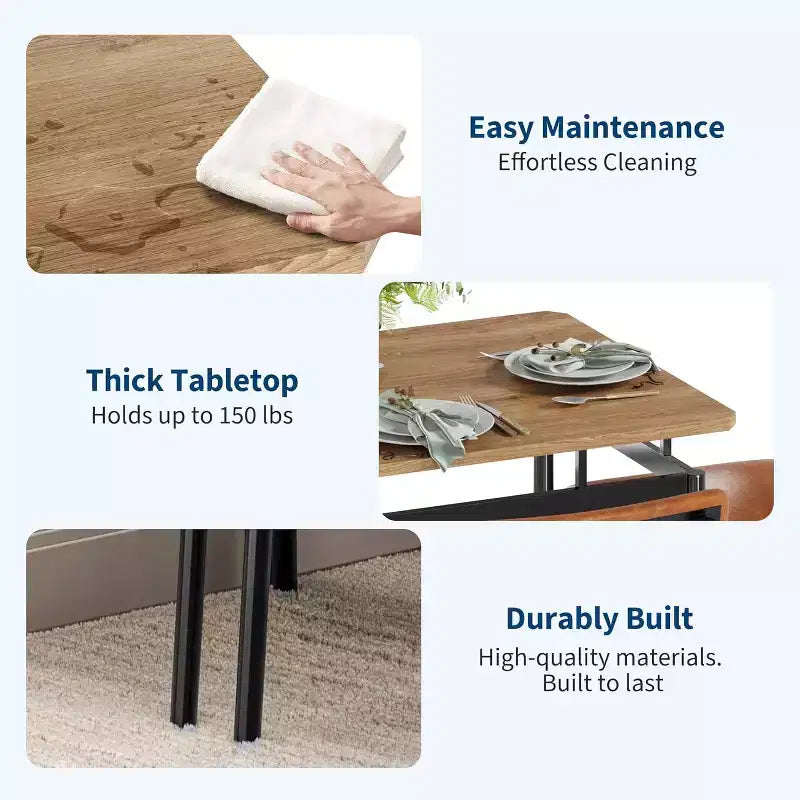 Ensemble de table à manger 5 pièces, table de cuisine en bois marron avec 4 chaises rembourrées en PU, dinette à cadre métallique peu encombrant, pour salle à manger