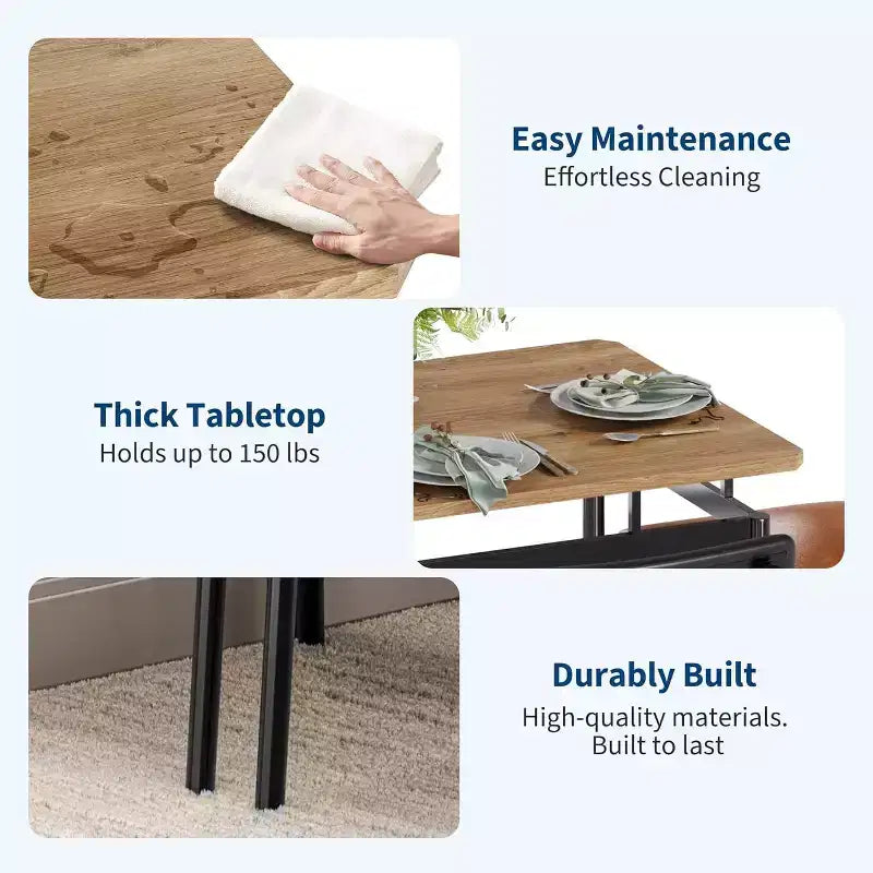 Ensemble de table à manger 5 pièces, table de cuisine en bois marron avec 4 chaises rembourrées en PU, dinette à cadre métallique peu encombrant, pour salle à manger