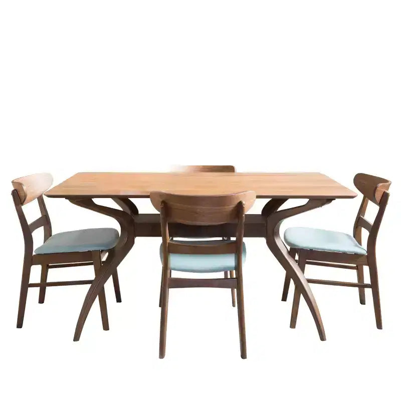 Ensemble de salle à manger 5 pièces en tissu et bois Isador de GDFStudio, style milieu du siècle