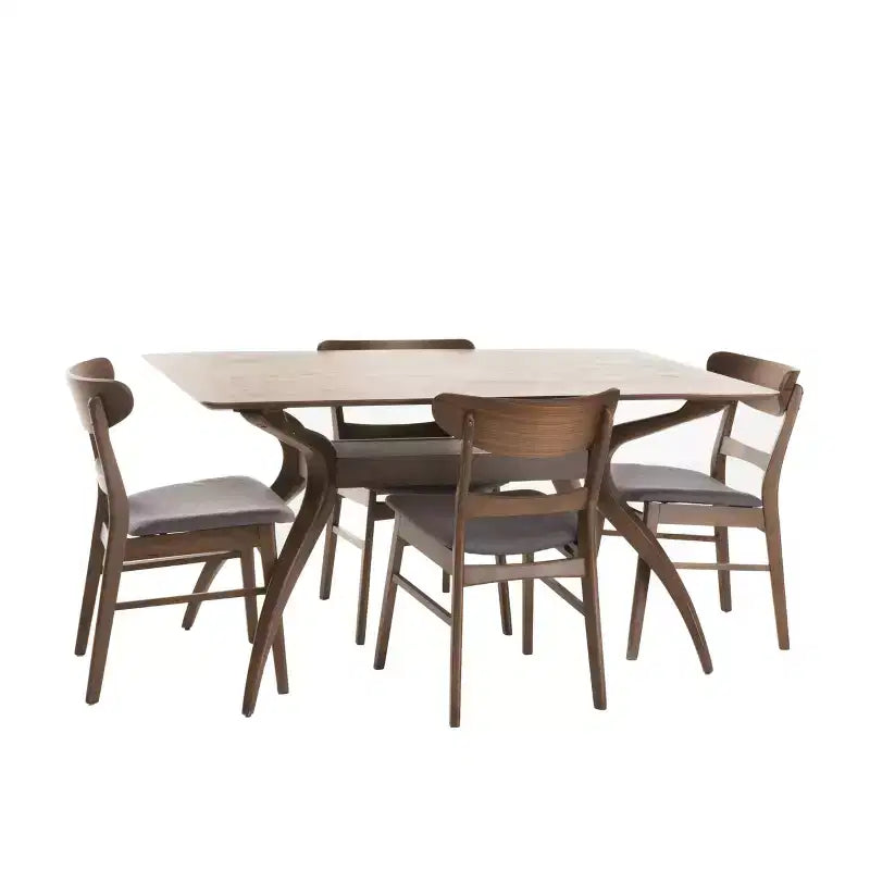 Ensemble de salle à manger 5 pièces en tissu et bois Isador de GDFStudio, style milieu du siècle